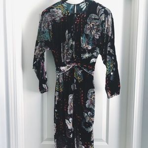 Zara Midi Draped Velvet Dress in Floral in XS